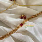 Gold Bead Choker with Pendant-Red-Square-G3588